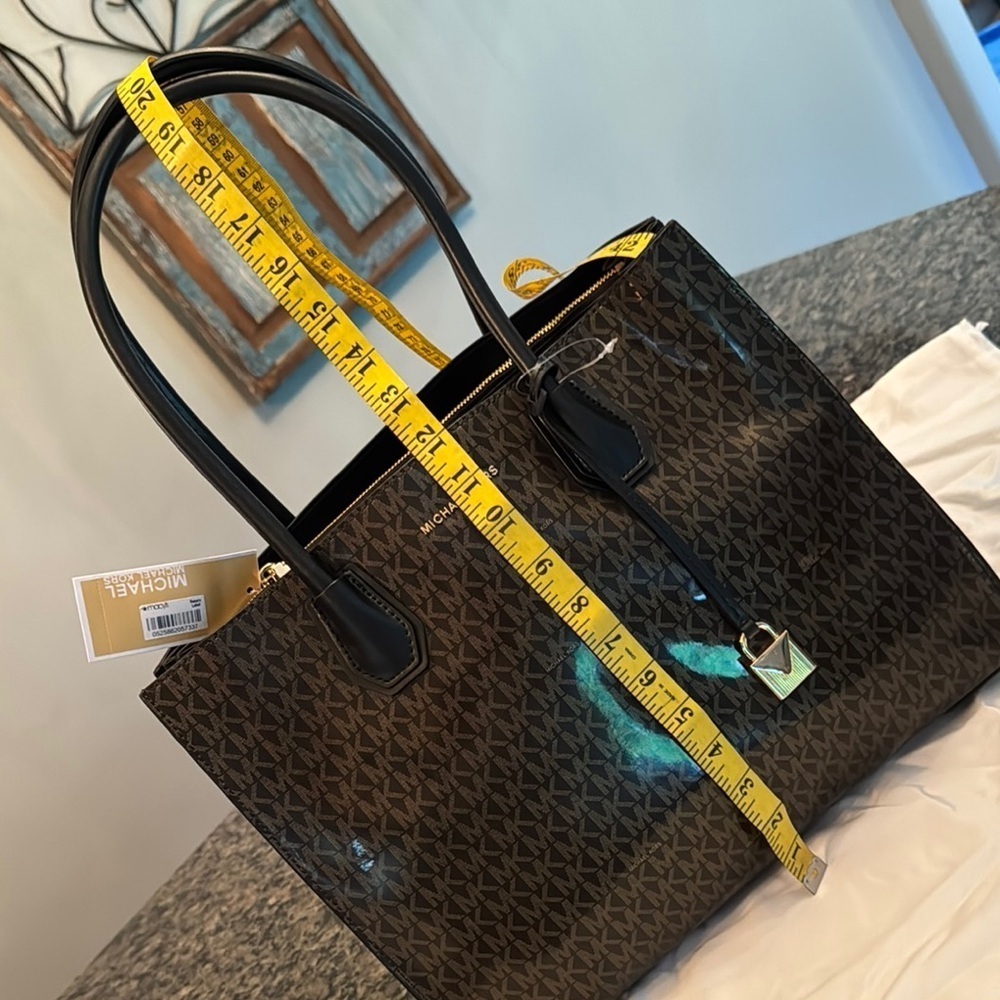 Michael Kors Brown and Black Tote Bag with Signature Monogram - Picture 14 of 15